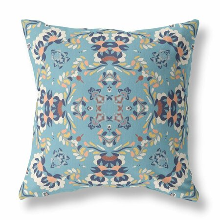 PALACEDESIGNS 16 in. Filigree Indoor & Outdoor Zip Throw Pillow Gray Blue & Peach PA3100643